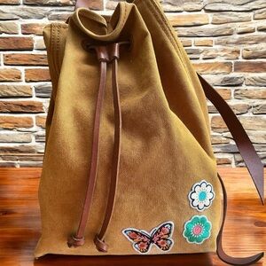 Madewell Canvas Leather Women’s Backpack Denim Butterfly Floral Embellishment